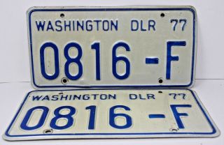 1977 Washington State Dealer License Plate Matching Pair Collector Set