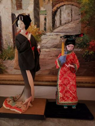 2 Vintage Nishi? Geisha Dolls Fujimusume? Japanese Chinese China 13 ",  18 " Tall