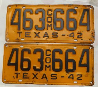 Matched 1942 Texas Commercial License Plates 463 664,  43 Metal Tag