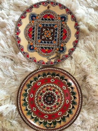 Vintage Romanian Hand Made Decorative Wood Plates 9 ",  Hand Painted.  2/$29.  00
