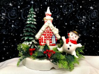 Vintage Snowman Christmas Tree Winter Figurine Plastic Table Wall Décor Retro