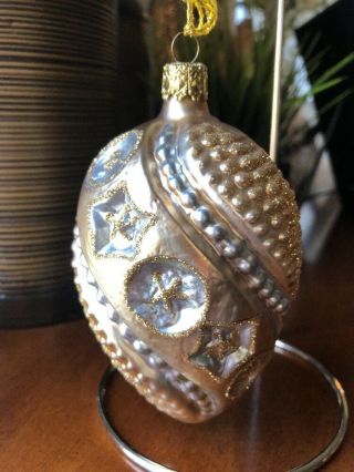 Gold & Silver Egg Shaped Vintage Ornament Made In Germany W/ Indents