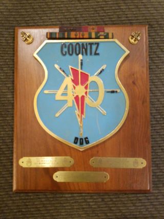 Vintage Uss Coontz 40 Ddg Ships Plaque With Pins,  Us Navy