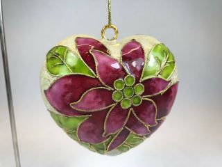 Vintage Ceramic Pottery Heart Wine Pointsettia Flower Christmas Ornament