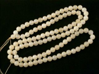 34 Inches Exquisite Chinese White Jade Round Beads Prayer Necklace B147