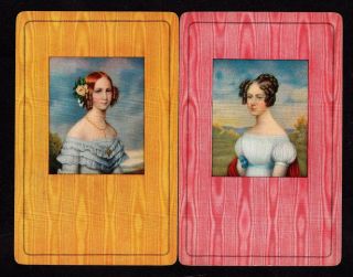 2 Single Vintage Playing/swap Cards People Portrait Ladies With Curls Pe25