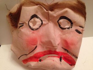 Vintage 1940s Painted Linen Fabric Man Mask W/hair Halloween Pressed Cloth Gauze
