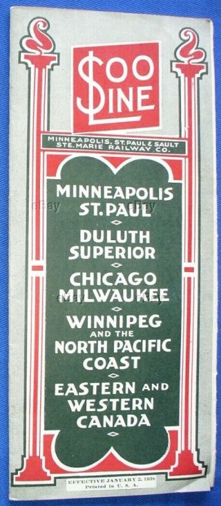 Old Railroad Time Table Soo Line Jan 1938 Minneapolis St Paul Sault Ste Marie Rr