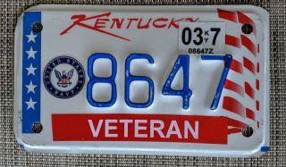 Kentucky Motorcycle License Plate Navy Military Veteran