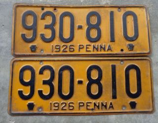 Pennsylvania 1926 License Plate Pair 930 - 810