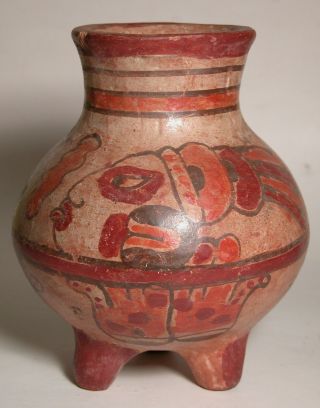 Vintage Mayan Aztec Pre Columbian Type Art Pottery Polychrome Vase Vessel