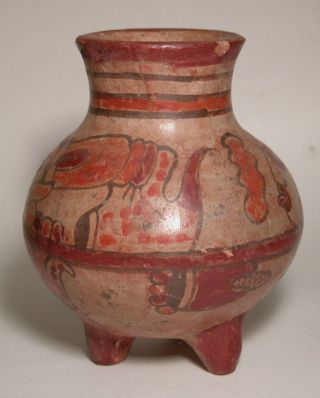 Vintage Mayan Aztec Pre Columbian Type Art Pottery Polychrome Vase Vessel 2