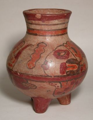 Vintage Mayan Aztec Pre Columbian Type Art Pottery Polychrome Vase Vessel 3