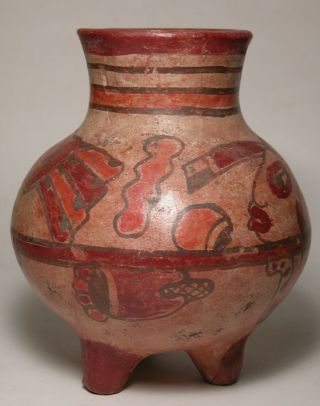 Vintage Mayan Aztec Pre Columbian Type Art Pottery Polychrome Vase Vessel 4