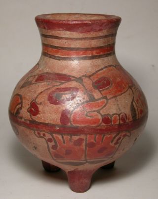 Vintage Mayan Aztec Pre Columbian Type Art Pottery Polychrome Vase Vessel 5