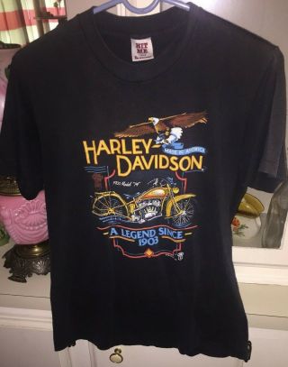 Vintage 1986 Harley Davidson Single Stitch T Shirt Black Hit Me Brand Old Thin