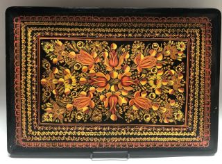 Vintage Mexican Wood Tray Folk Art Hand Painted Floral Wood Serving Tray
