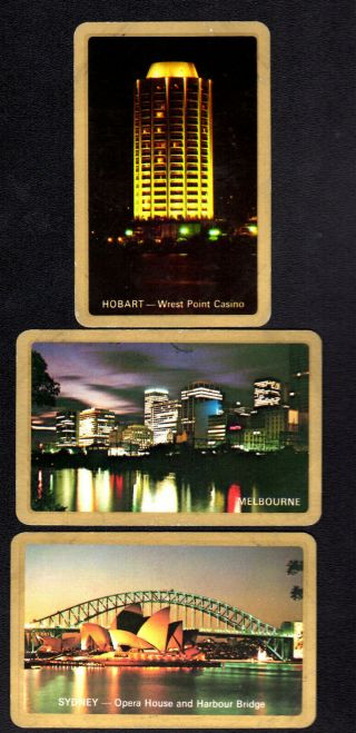 Vintage Swap/playing Cards - Melbourne,  Sydney & Hobart X 3 (gold Borders)