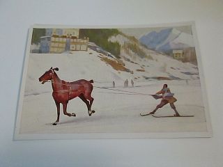 1932 / 1933 Sanella Horse Racing: Skijoring Vintage Trading Card Germany German