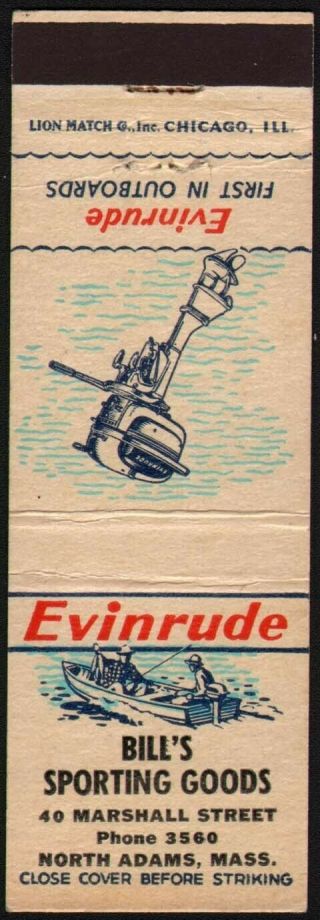 Vintage Matchbook Cover Evinrude Outboard Motor Pictured Bills North Adams Mass