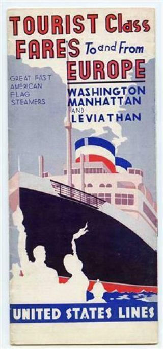 United States Lines Tourist Class Rates Brochure Washington Manhattan Leviathan