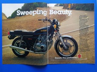 Vintage 1979 Suzuki Gs - 750e Motorcycle - Two Page Color Ad