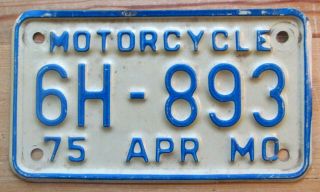 Missouri 1975 Motorcycle License Plate Quality 6h - 893
