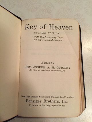 Key Of Heaven 1958 Roman Catholic Prayer Book 3rd Edition Benziger Leather Bound 3