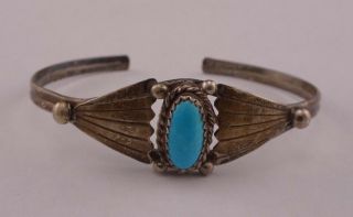 Vintage Native American Handmade Sterling Silver Turquoise Cuff Bracelet B59