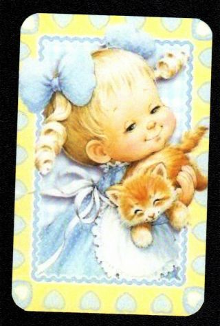 Swap Card - Cute Baby Girl With Kitten (blank Back)