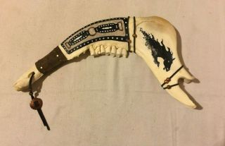 Native American Buffalo Jaw War Club Mustang Trade Beads Buckskin