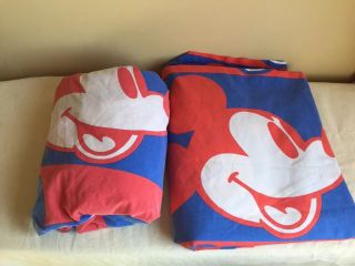 Vintage Walt Disney Mickey Mouse Colorful Twin Flat And Fitted Sheet Set