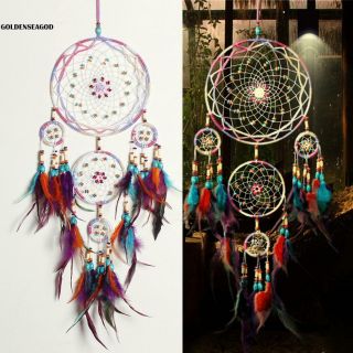 Lucky Multicolor Bead Handmade Five Rings Dream Catcher Net Decor Gift Ornament