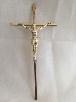 Vintage Crucifix Brass Cross Wall Hanging Inri Catholic 10 " Jesus Christ Rel.