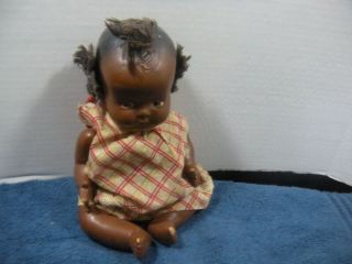 Vintage Early Antique Black Americana Topsy Baby Doll Composition