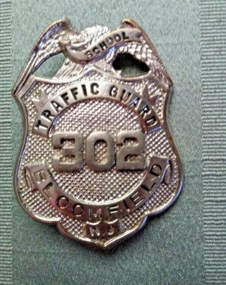 Vintage School Traffic Guard Safety Patrol Metal Badge 302,  Bloomfield Nj