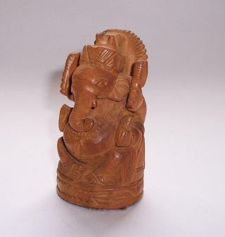 Vintage Carved WOODEN GANESH Elephant God HINDU FIGURE Treen Great Detailing 2