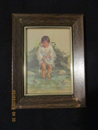 Native American Young Girl In Stream Of Water - Vel Miller Framed