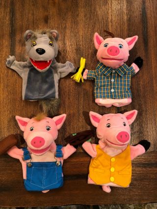 The Three 3 Little Pigs & Big Bad Wolf Hand Puppets Lakeshore Homeschool Euc