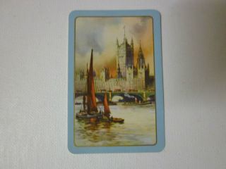 One Swap Card - Vintage - Linen - London - Thames River - Boats - Art -