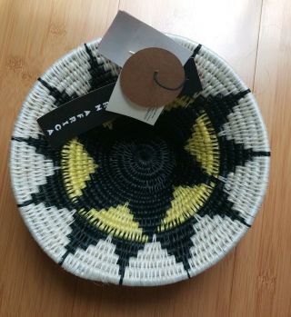 Hand Woven African Basket Bowl 3 " X 9 " ×4 " Cream /yellow /black,  Fine Craft