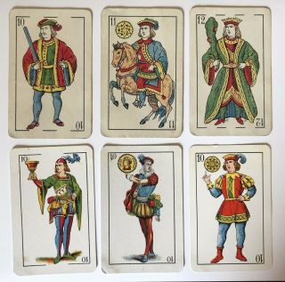 6 Vintage Playing Cards Tarock Tarot 10/11/12 Floral & European Advertising