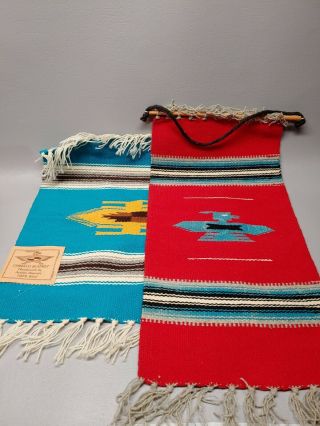 Chimayo Blanket Handwoven Aceves Weavers 100 Wool Pair Thunderbird Mexico