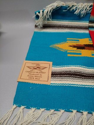 Chimayo Blanket handwoven aceves weavers 100 wool pair thunderbird mexico 2