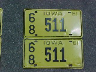 1961 Iowa Car License Plates.  6/8 511.  Monroe County.