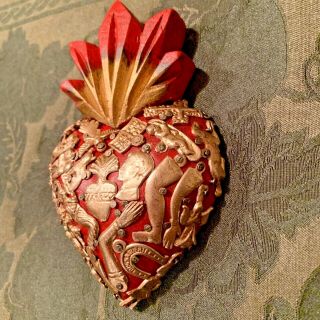 HEARTS - Mexican Milagro Heart - Hand Crafted Wood Milagro Folk Art Heart - MH2 2