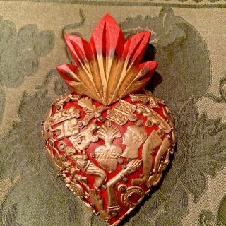 HEARTS - Mexican Milagro Heart - Hand Crafted Wood Milagro Folk Art Heart - MH2 3