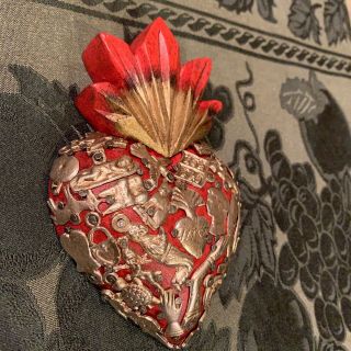 HEARTS - Mexican Milagro Heart - Hand Crafted Wood Milagro Folk Art Heart - MH2 4