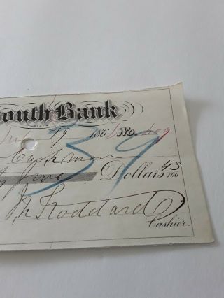1866 Canceled Bank Check Plymouth Bank - Bulls Eye Cancel on tied Revenue Stamp 4