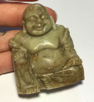 Vintage Chinese Buddha Carved Stone Art Statue Figurine Miniature Netsuke